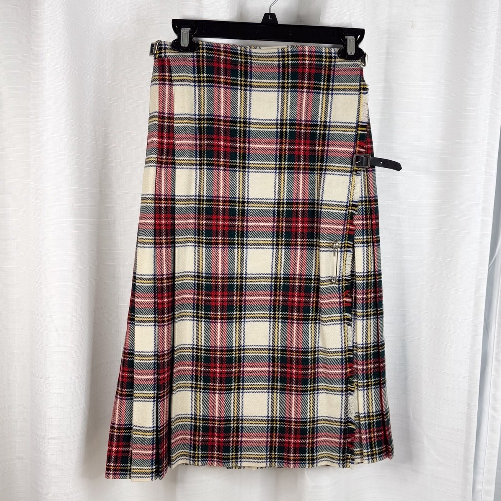 Vintage English Sports Shop 100% Pure Wool Pleated Red Plaid Skirt Small